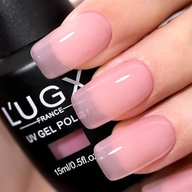 L'UGX- Esmalte de uñas en gel Sheer Pink Jelly, 15 ml, esmalte de uñas en gel nude neutro, translúcido, natural, francés, UV