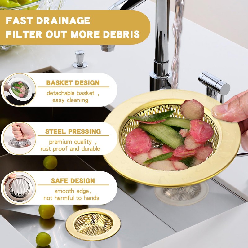 RQYEKDO Kitchen Sink Strainer Stainless Steel with Coarse Mesh &