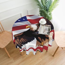 WHJYYXDE Round Decorative tablecloths -60 in can be Washed reused for Round Table Dining Table Coffee Table USA Patriotic Eagle with American Flag Printing