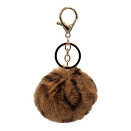 Real Sic Pom Pom Keychain - Faux Fur For Girls Women Backpack Purse Gift (Leopard)