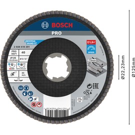 Bosch 1 x Pro Metal X571 Flap Disc Angled Design for X-Lock (for Steel, Stainless Steel, Diameter 125 mm, Grit 40, Professional Accessories, Small Angle Grinder)