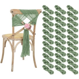 Lumaycens 50 PCS Cheesecloth Chair Sashes, Wedding Aisle Decorations Chair Bows Sashes Designed, Universal Chair Covers Chair Sash for Wedding Reception Party Hotel Event Decoration(Sage Green)