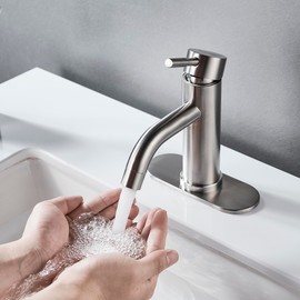 Kohonby Single Hole Bathroom Sink Faucet Brushed Nicke, Modern Single Handle Bathroom Faucet Commercial Stainless Steel Basin Faucet with Drain