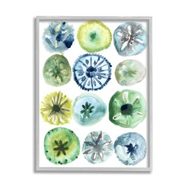 Stupell Industries Nautical Sea Urchin Abstract Assortment Blue Green Yellow, Designed by June Erica Vess Gray Framed Wall Art, 11 x 14