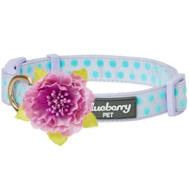 Blueberry Pet 4 Patterns Adjustable Flocking Dog Collar with Artificial Silk Flower - Polka Dot in Pastel Purple, Small, Neck 12"-16"