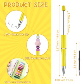 Kosiz 100 Pieces Plastic Beadable Pen Bulk Black Ink Plastic Beaded Ballpoint Pens with 100 Refills for DIY Making Gift Kids Students Presents Office School Supplies (Bright Colors)