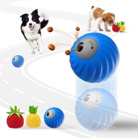 ugdurwp 1Pcs Durable Treat Dispensing Dog Toys to Keep Them Busy,Interactive Dog Toys,Fruity Plush Covers,Dog Treat Ball,Motion Activated Moving Dog Toy for Small/Medium Dogs,USB Rechargeable,Blue
