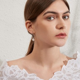 jiamiaoi White Gold Plated Large Hoop Earrings Silver 925 Women's Hoop Earrings Large Silver Hoop Earrings with Pearls Earrings Silver 24 mm Sterling Silver Round Hoop Earrings with Stone Glitter