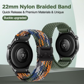 XMUXI 22mm Braided Straps Compatible with Garmi Venu 3/Venu 2/Vivoactive 4/Forerunner 265/255 Parachute-style Strap for Huawe Watch GT5 46mm/GT 4/GT3 Pro 46mm Stretchy Nylon Band (Smoky Purple)
