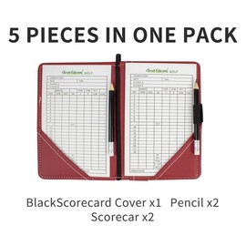 Scott Edward Golf Scorecard Leather Cover Scorecard Holder Statistic and Score Tracking Soft Thick Waterproof Colorfulcard (Red)