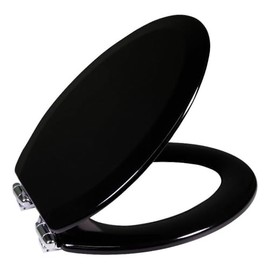 Pemberly Row Modern Elongated Wood Toilet Seat in Black Finish