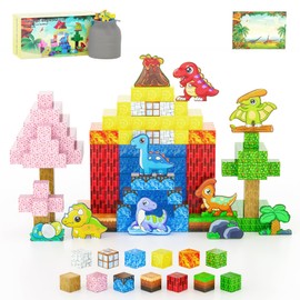 Magnetic Blocks - 110PCS Dinosaur Magnet World Set, Magnetic Building Blocks Cubes for Kids Ages 3-5 6-8, STEM Sensory Toys for Toddlers Boys Gilrs Present, Classroom Must Haves Construction Games