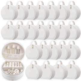 Weysat 24 Pack Travel Jewelry Case Mini Leather Bridesmaid Jewelry Gift Box Bulk Small Earring Storage Organizer (White)