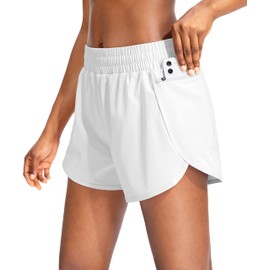 Soothfeel Pantalones cortos de correr para mujer con bolsillos con cierre, cintura alta, pantalones cortos de entrenamiento para mujer con forro, C - Blanco, XS