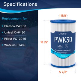 Grefilt PWK30 Hot Tub Filter Compatible with Hot Springs Spa Filters, Watkins 31489, Unicel C-6430, Filbur FC-3915, 71825, 73178, 73250, P/N0969601, 30 sq.ft. 5-Pack