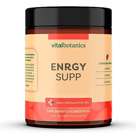 ENRGY SUP Guarana, Cafe Verde y Vitamina C. Con 120 capsulas de 500mg (4 meses). VitalBotanics. Suplementos Alimenticios. Multivitaminico Hombre y Mujer. Libre de Gluten y Aditivos.