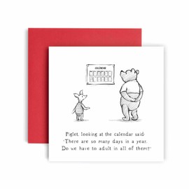 Huxters Birthday Cards for Men and Him and Her Women – Pooh Piglet Adulting - Sister Brother Uncle Friend Mum Auntie Nan Grandad - 14.8cm