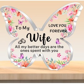 TTOVEN Wife Gifts,I Love You Gifts for Her,Anniversary Wedding Gifts for Wife,Wife Birthday Gifts,Beautiful Acrylic Butterfly Plaque To My Wife,Romantic Valentines,Christmas Gifts for Wife