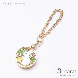 3carat Dressing Up Magnifier with 5 Types, Stylish, Slide-Type, Magnifier, Handheld, Bag Charm, 3x Magnification (Rabbits and Clover)