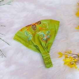 Cotton Head Bands, Boho Hair Wraps, Hand Embroidery Turban, Stretchy Hair Bands, Hippie Hair Accessories, Bohemian Style, Fairy Hair Wraps - Color: Green