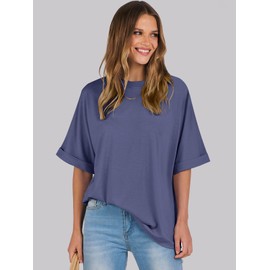 ANRABESS Women's Oversized T Shirts Short Sleeve Crewneck Summer Tops Casual Loose Basic Tee Shirts 2024 Trendy Clothes Blue Green X-Large