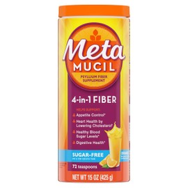 Metamucil Metamucil 4 in 1 Daily Fiber Supplement Powder, Fiber Powder for Digestive Health and Regularity*, Sugar-Free, Orange, Naturally Sourced Psyllium Fiber, 72 teaspoons