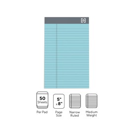 TRU RED Notepads, 5-inch x 8-inch, Narrow Ruled, Pastels, 50 Sheets/Pad, 18/Carton (TR59898/TR573VS)