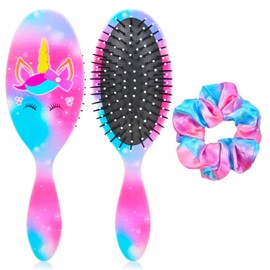 Girls Hair Brush, Wet Dry Kids Detangle Hair Brush for Curly Hair, Hair Brush for Women, Pain Free Hair Brush for Thick Hair (Starry Unicorn)