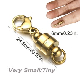 Mizeer Stainless Steel Magnetic Necklace Clasps and Closures, Magnetic Clasp Converter for Jewelry Making Supplies, Chain Extender Connector for Bracelet (2pcs Gold)