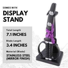 KUISUN Samurai Sword Scissors, Katana-Inspired with Display Stand - Made in Japan (Purple)