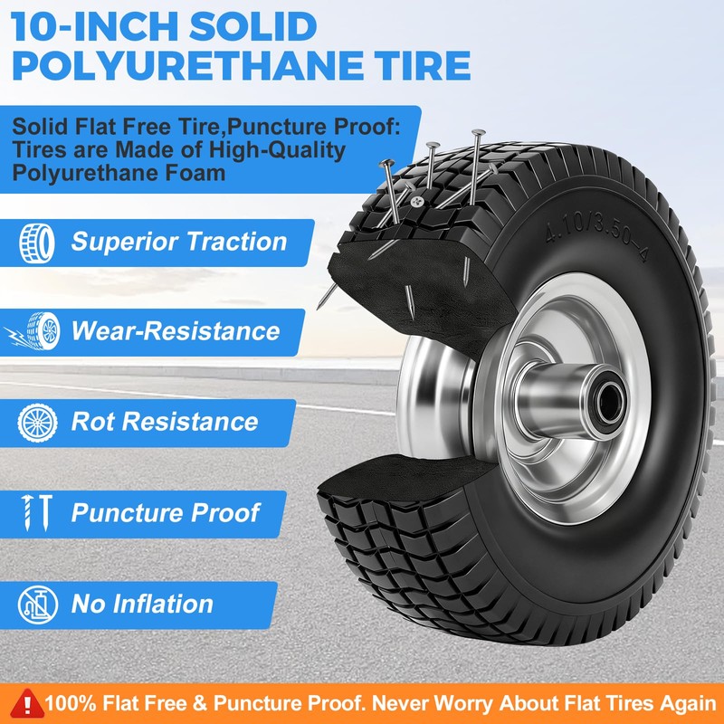RRQ 4.10/3.50-4 Flat Free Tire and Wheel, 10" Heavy Duty
