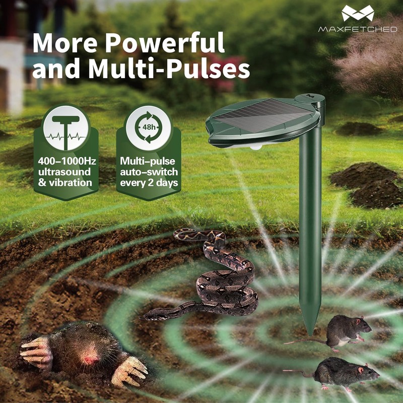 Solar Snake Repellent Ultrasonic Outdoor with LED Light, Sonic Mole