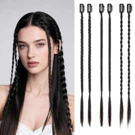 XUENMB 6PCS Braid Hair Extensions Clip in Braid Extensions for Women Natural Synthetic Braided Hairpieces Statement Blonde Braids for Daily Costume Party (Natural Black)