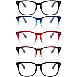 VIDEBLA 5 Pack Blue Light Blocking Reading Glasses,Spring Hinge Computer Readers for Women Men,Anti UV Ray Filter Nerd Eyeglasses (5 Mix Color C1, 1.75)