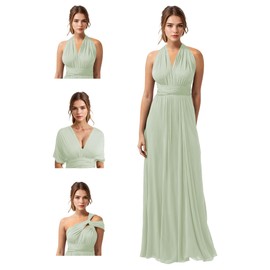 JAEDEN Bridesmaid Dresses Multiway Convertible - Long Bridesmaid Dresses Chiffon Pleat Sage Green