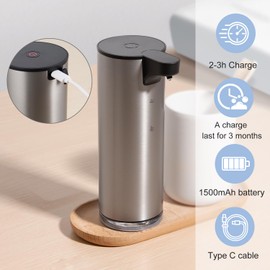 LAOPAO Soap Dispenser, Rechargeable Automatic Soap Dispenser Stainless Steel Touchless Foaming Soap Dispenser for Bathroom Auto Hand Soap Dispenser for Kitchen, Xmas Gift,9oz