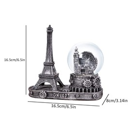 Antique Ferris Wheel Snow Globe Collectibles, Paris France Eiffel Tower Statue Figurine Table Centerpiece Desktop Decor for Home Office (Silver)