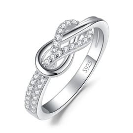 JewelryPalace Double Infinity Knot Cubic Zirconia Promise Rings for Women, Love Twisted 14K White Gold 925 Sterling Silver Ring for Girl, CZ Gemstone Jewellery Sets Rings P