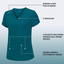 ACTIVE UNIFORMS Women's Cool Stretch V-Neck Top and Cargo Pant Scrub Set with Regular and Petite Sizes (Teal, X-Large-Petite)
