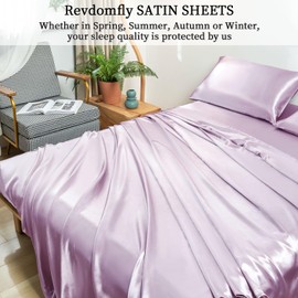 Revdomfly Luxury Silky Soft Black Satin Sheet Set (Lavender, King)