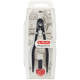 Herlitz my.pen 11122322 Quick-Action Compass Black/Grey with Additional Leads and Sharpening Option