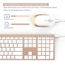 Wireless Keyboard and Mouse, Vssoplor Rechargeable Quiet Full-Size Keyboard and Mouse Combo Set Ultra Slim Design for Laptop, PC, Notebook, Desktop-White and Gold