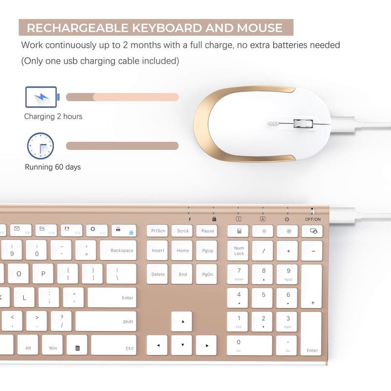 Wireless Keyboard and Mouse, Vssoplor Rechargeable Quiet Full-Size Keyboard and