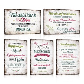 Set of 5 Tin Sign Sayings - Geh deinen Weg - Freundinnenen sind wie Sterne - Begegnungen Mit Lieblingsmenschen - Vintage Sign Wall Decoration Metal Sign Door Sign Gift 20 x 30 cm