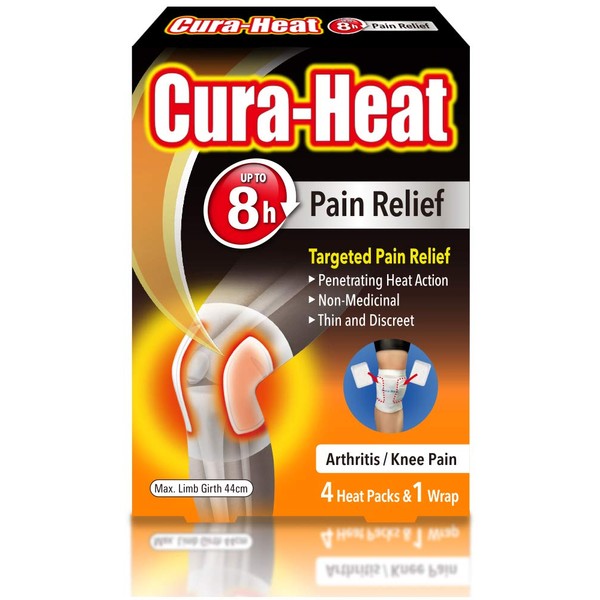 Cura-heat Arthritis Pain for Knee 4 Heat packs and 1 Wrap