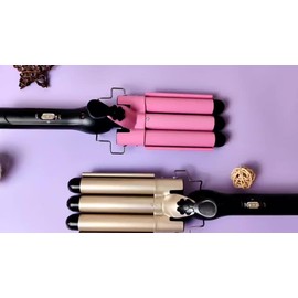 3 Barrel Curling Iron Wand - Adjustable 25mm Hair Curling Wand Portable Hair Styler for Travel Heats Up Quickly with Heat Resistant Glove for All Hair Types, Women Gift (Pink)