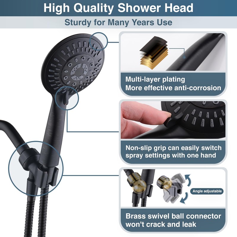 BRIGHT SHOWERS 9 Spray Settings Shower Head with Handheld High