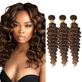 Ombre Bundles Human Hair Brown Highlight Water Wave Bundles 18 20 22 Inch Designed for Black Women Human Hair 3 Bundles