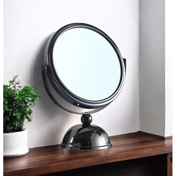 HomeRoots 9" Black Round Metal Framed Makeup Shaving Tabletop Mirror
