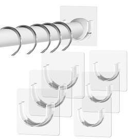 SUPVIB 6 Pack Shower Rod Holder with Strong Adhesive, Sleek Shower Curtain Rod Holder for Wall, Clear Tension Curtain Rod Bracket No Drilling(Rod not Included)